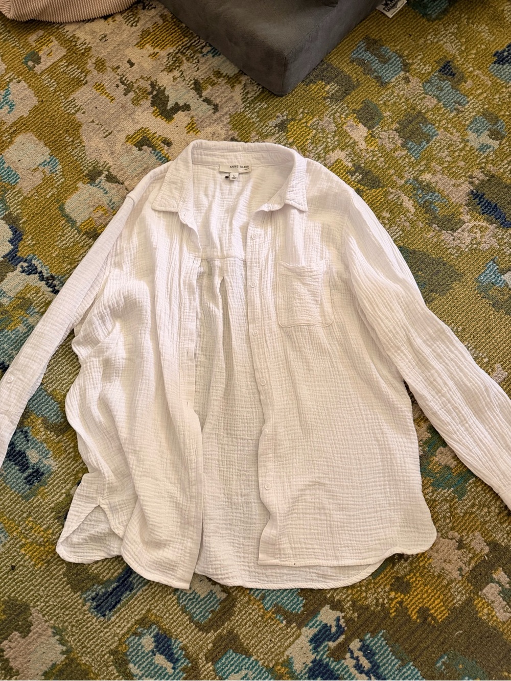 Anne Klein White Textured Button-Up Shirt